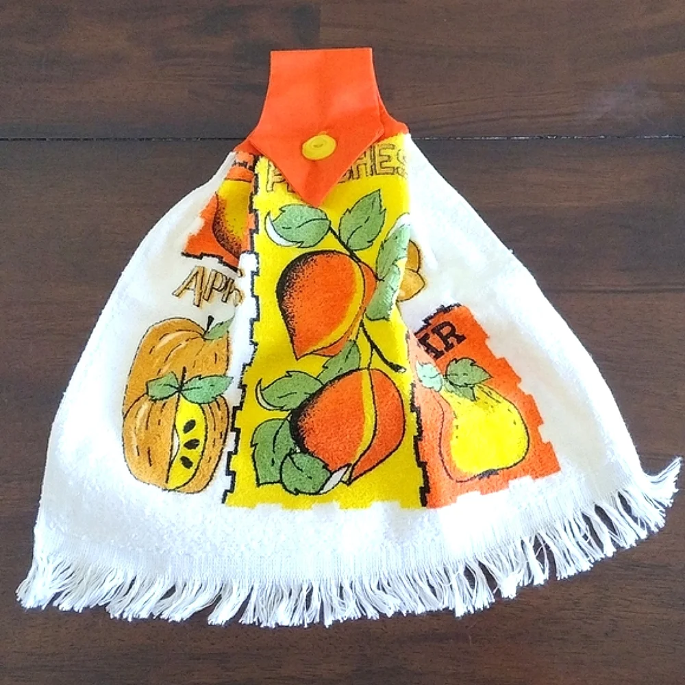 70s Butterfly Happiness kitchen towel dishcloth potholder, oven door towel